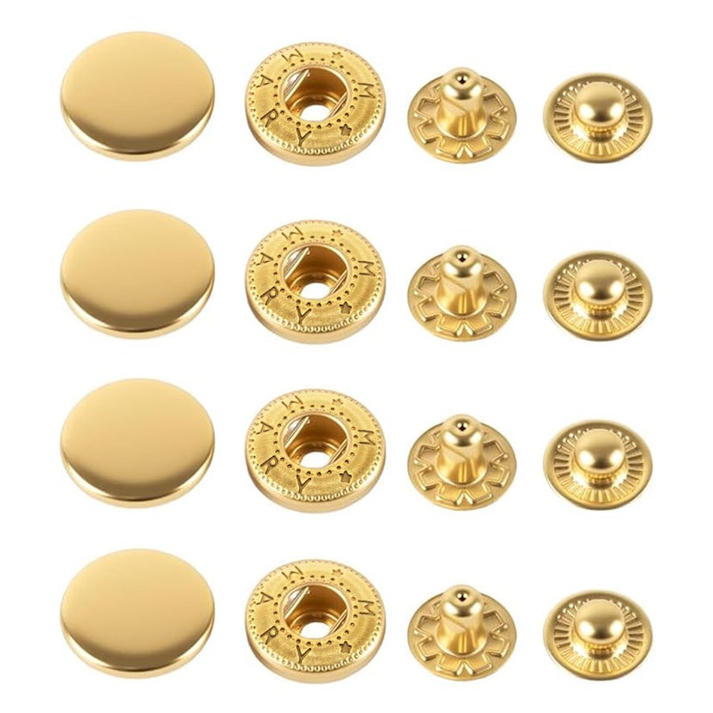 CRAFTMEMORE 50 Sets Gold Plating Snap Buttons S-Spring Socket Popper Fasteners for Jacket Bag Closures #665 VT2 (10mm (0.39")) - Image 1